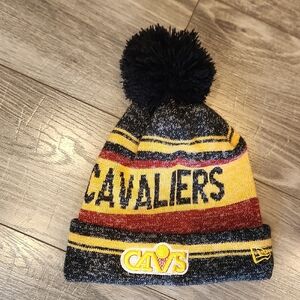 EUC New Era Cleveland Cavaliers Kids Pom-Pom Beanie - Black, Yellow, Red   O/S